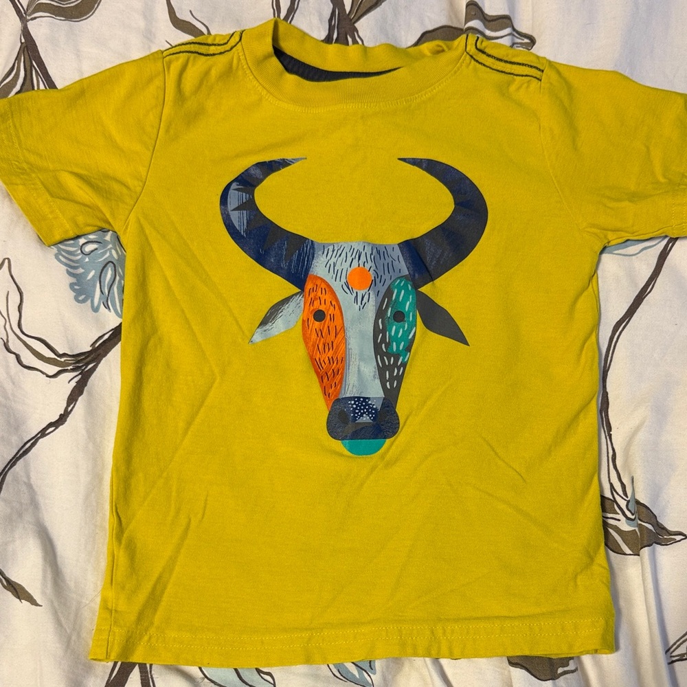 Tea Collection Yellow Tee with Bull Graphic